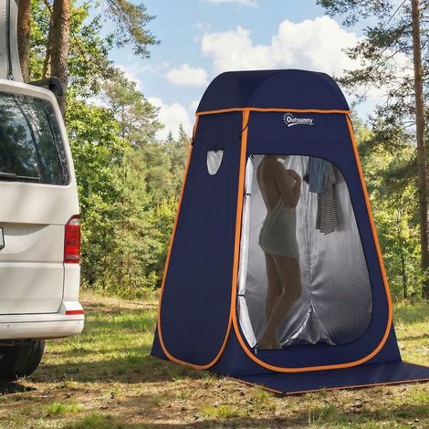 Cabine de douche pliante étanche – Toit rabattable, polyester 190T et structure en acier, 152 × 152 × 200 cm, couleur bleu foncé (1/5)