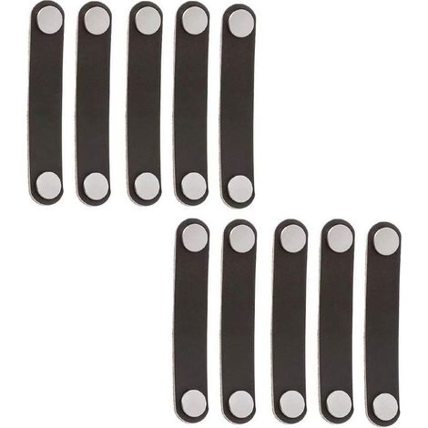 Lot de 10 poignées de porte de tiroir rétro en cuir noir de 96 mm pour armoire, porte-documents, valise, cave à vin, boîte en bois, coffret cadeau, boîte à chaussures, accessoires de meubles. (1/5)