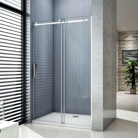 Aica Sanitaire – Porte de douche coulissante 140x195 cm – Verre trempé 8mm – Montage gauche/droite – Joints d'étanchéité inclus – Profilé aluminium