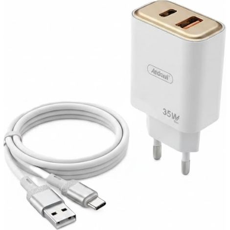 TRADE SHOP - Kit Caricabatterie Da Parete Doppia Porta Type-c + Usb Da 35w Con Cavo Usb A Type-c Q-cd35 - (1/4)