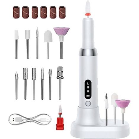 Lime à ongles électrique, ponceuse à ongles à vitesse réglable, ponceuse à ongles sans fil, machine à poncer les ongles, Blanc (1/5)