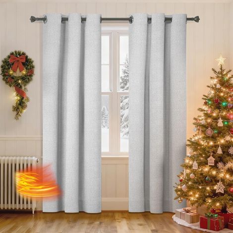 Set di 2 tende oscuranti, effetto lino, 140 x 240 cm, termoisolanti, con occhielli in metallo, per soggiorno/camera da letto. (1/5)