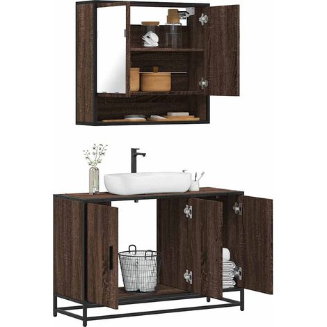 2-tlg. Badmöbel-Set Braun Eichen-Optik Holzwerkstoff