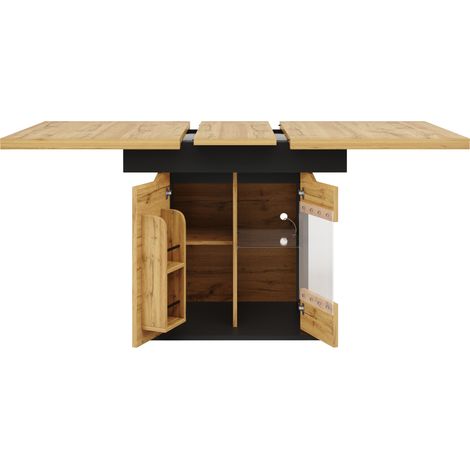 Ausziehbarer Esstisch 110-140 x 80 cm mit LED und Stauraum, schwarz/natur, MODENUIT (1/5)