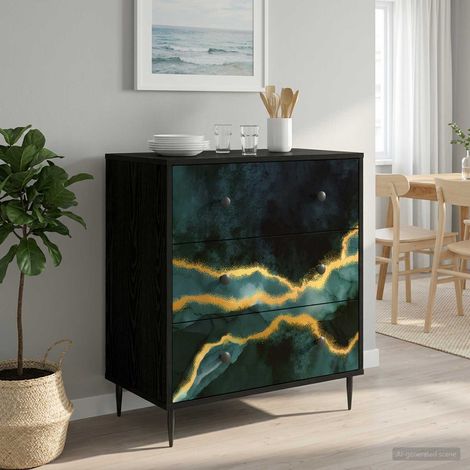vidaXL Cajonera WIJHE Impresión de mármol teal 66 x 36,5 x 76 cm (1/5)