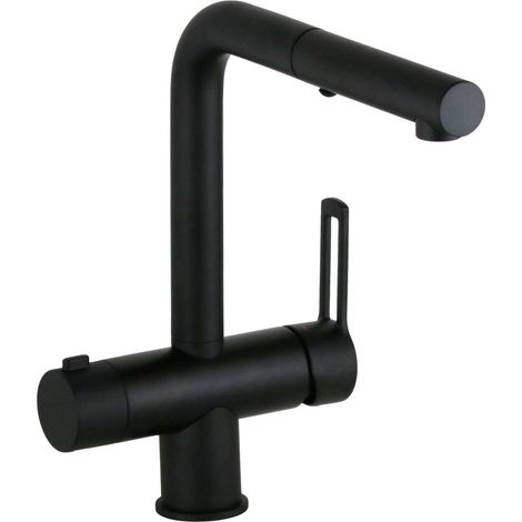 Mitigeur d'évier de cuisine 3 voies noir mat avec douchette extractible 2 jets Paffoni Ringo RIN295NO-MET Noir mat (1/5)