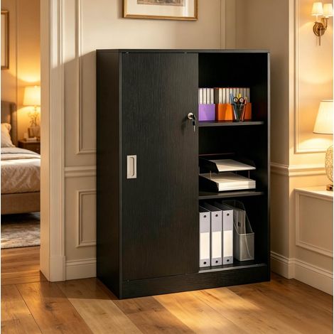 Meuble de rangement pour documents verrouillable, 80 x 40 x 120 cm, noir HAVRYA (1/5)
