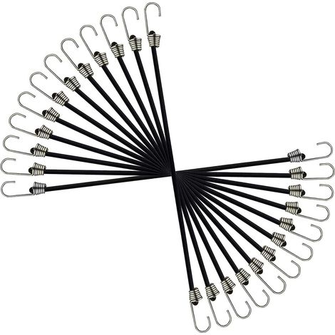 12er Set Spanngurte mit Haken, 30cm, Schwarz, Elastische Gummiseile für Camping & Transport