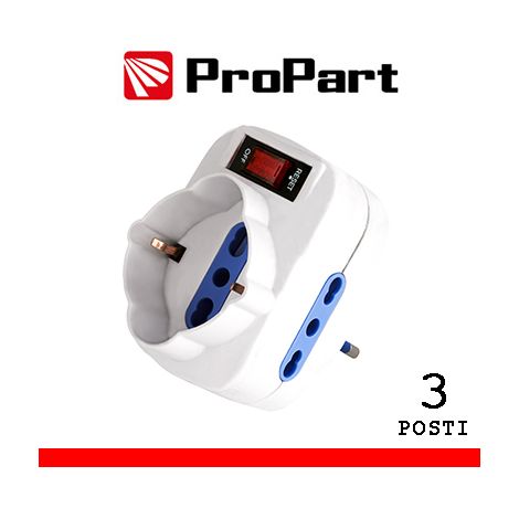 Adattatore 3pos bipasso/schuko spina10A rotante + inter.