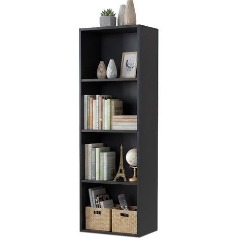 Libreria Relaxdays, HxLxP: 106 x 32 x 24 cm, 4 scomparti, libreria a cubi, nero