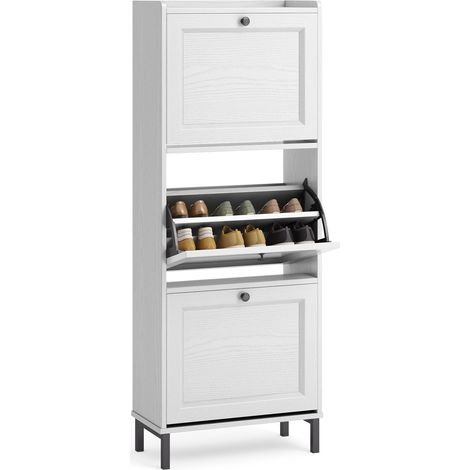 Mobili per Scarpe Bealife Scarpiera 3 Ribalte per 18 Paia Profondità 24 cm Bianco 50 x 24 x 118 cm