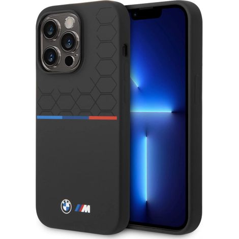 Coque en silicone noire à motif BMW BMHCP15X22SMPK pour iPhone 15 Pro Max 6,7 pouces