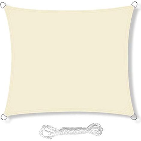 Voile d'ombrage 3m x 3m carrée, imperméable, extérieur jardin terrasse fête, pare-soleil auvent tonnelle, anti-UV 98%, corde incluse, blanc crème