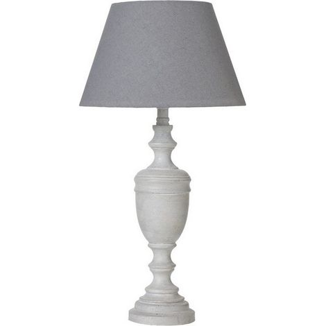 Lentia Urn Table Lamp with Linen Shade - Wood - L12 x W12 x H45 cm - Grey