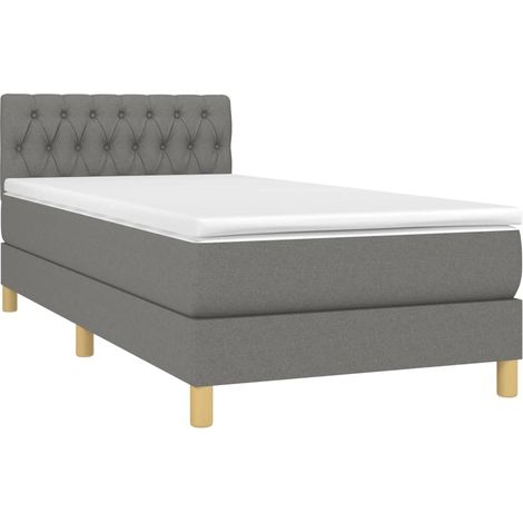 Struttura letto LED con testiera materasso a molle 90x200 cm tessuto grigio scuro TDL0209383
