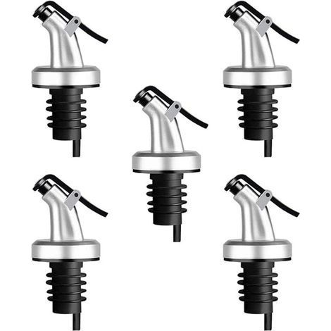 5Pcs Bec Verseur Bouchon Alcool Bouteille Becs Verseur Huile d'olive avec Bouchon en Caoutchouc Distributeur De Bec De Vin Bouchon Doseur Argent (1/5)