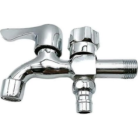 Doppelauslauf-Außenwasserhahn, hochwertiger Doppelauslauf-Gartenwasserhahn aus Messing, Doppelauslauf-Gartenwasserhahn mit 3/4"-Anschluss. (1/5)