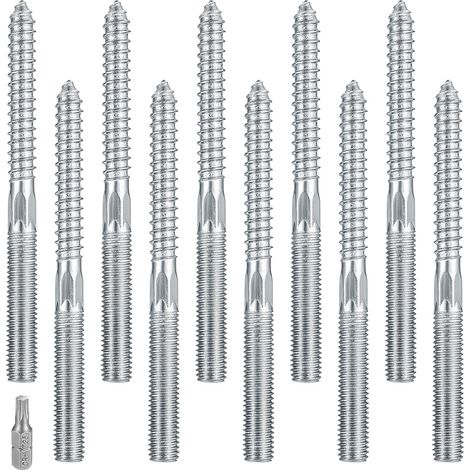 10 - Boulon De Suspension - Goujon Double Extrémité - Fixation Bois Et Maçonnerie - Acier Au Carbone - Argent - M10x120cm