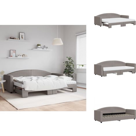 Lit de jour avec gigogne et matelas taupe 80x200 cm tissu - Canapé Convertible - Lit Gigogne - Lit Invité - Meuble Multifonctionnel - Literie (1/5)