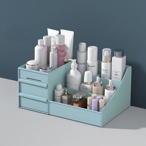 Contenitore per cosmetici con 2 cassetti, grande organizer per cosmetici per toeletta, bagno, scatola per cosmetici, contenitore per il bagno, contenitore f (1/5)