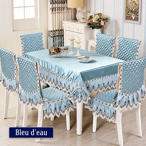 Ensemble housses de chaise 6 assises et 6 dossiers et nappe bleu cristal 30 × 30 × 30 cm 1 kg – Livraison gratuite