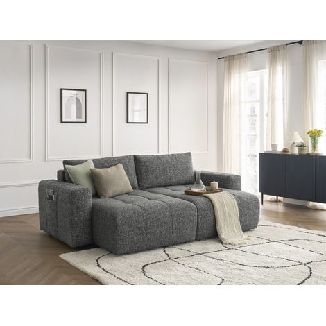 BOBOCHIC - Canapé droit fixe 4 places ARSENE assise profonde tissu chiné Gris foncé (1/5)