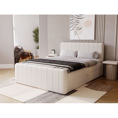 Lit continental Osteno avec rangement 160 x 200 double, velours, crème (1/5)
