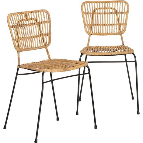 Made In Meubles – Chaise en rotin et métal Sélina – Lot de 2 – Hauteur 77 cm – Design bohème – Cadre robuste en métal noir (1/5)