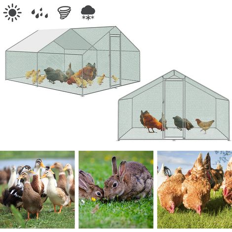 Wolketon Hühnerstall 3 x 3 x 2 m Hühnerhaus Freilaufgehege mit Schloss PE Sonnenschutz Dach Geflügelstall Verzinkter Stahl Kleintierstall Freigehege Outdoor