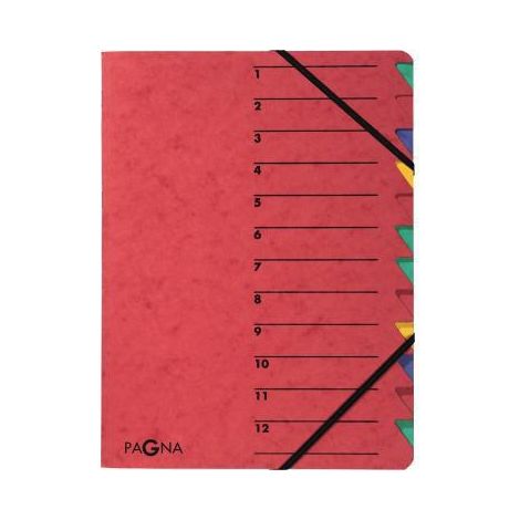 PAGNA Ordnungsmappe PAGNA EASY DIN A4 225g/m² Pressspankarton Farbe: rot Farbe desFächerblocks: mehrfarbig 12 Fächer (1/4)