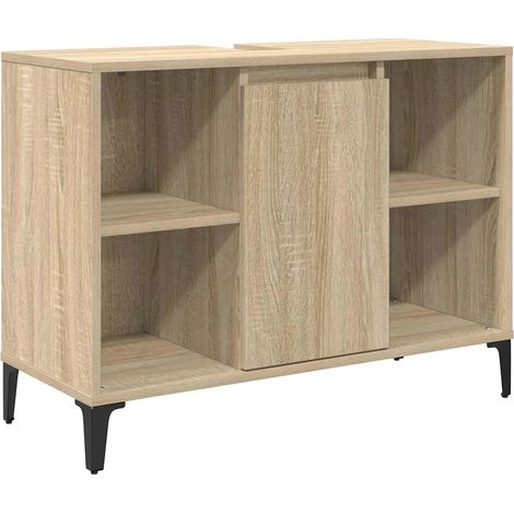 Armoire d'évier rustique avec étagère 80 x 33 x 60 cm grand espace de stockage salle de bain en bois d'ingénierie chêne sonoma