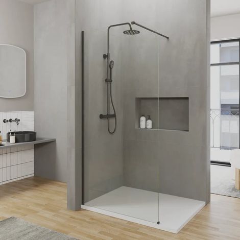 Cabine de douche à l italienne en arc de 120 cm avec profilé en gun metal brossé verre transparent de 8 mm facile à nettoyer h200 Senja (1/4)