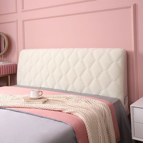 Ecleanfy - Beige 160cm Couvre-tête de lit double en velours pour tête de lit, pour lit double/simple, haute qualité, élastique, housse de protection anti-collection (1/4)