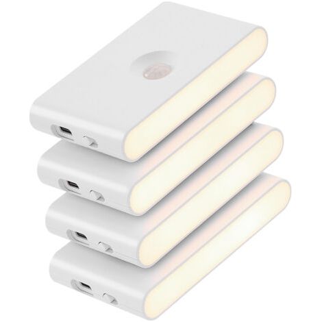 Lot de 4 veilleuses rechargeables avec détecteur de mouvement et capteur du crépuscule à l'aube, lumière LED blanc chaud, design sans fil, lampe murale pour chambre à coucher, salle de (1/5)