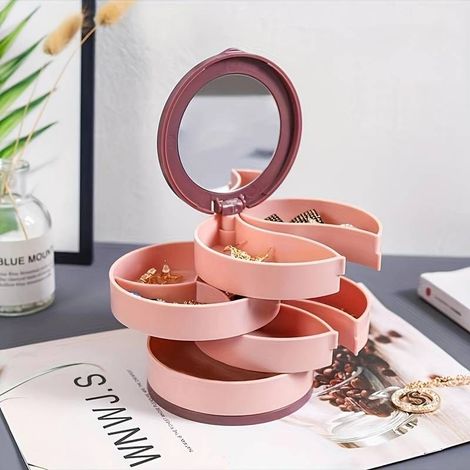 Boîte rangement bijoux plastique rotative - Organisateur multicouche pour accessoires beauté (1/5)