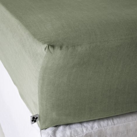 Drap housse 140x190 lyocell uni thym Terre de Nuit Lysandre (1/2)