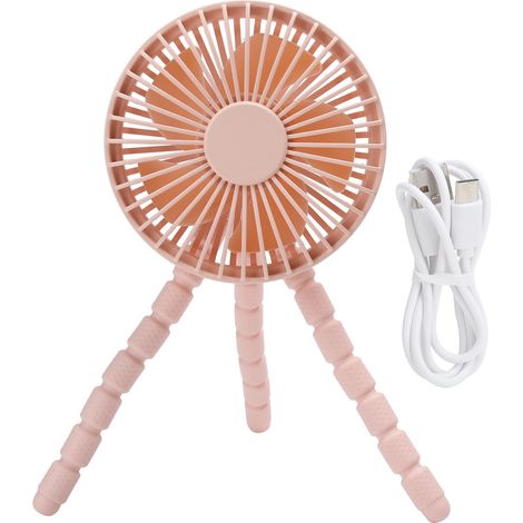 Ventilateur de bureau portable rechargeable USB avec trépied et 3 vitesses - Rose (1/5)