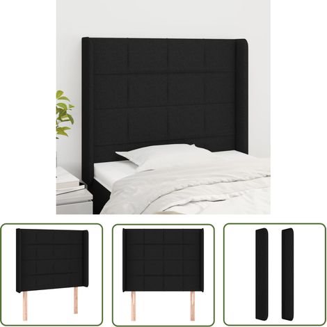 The Living Store Tête de lit avec oreilles Noir 83x16x118/128 cm Tissu - Tête De Lit - Têtière De Lit - Literie - Meuble De Chambre - Décoration Chambre (1/5)