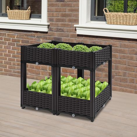 Jardinière surélevée à double couche avec 4 boîtes, plate-bande surélevée pour balcon avec trous de drainage pour jardins, balcons, entrées de café, 80 x 40 x 67 cm (1/5)