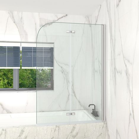 T&K Chrome 180° Pivot Bath Screen Bifold 1000x1400mm-2 Section Folding Shower Screen, 5mm Toughened Double-sided Easy Clean Glass (1/5)
