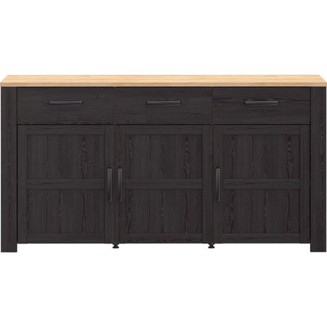 Buffet bas FORTE BOHOL 3 portes 3 tiroirs Chêne noir 166,1×47×87 cm (1/5)