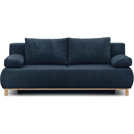 Canapé convertible 3 places – Velours côtelé bleu foncé – Coffre de rangement – Structure en bois massif – Dimensions L 192 x H 84 x P 93 cm (1/9)