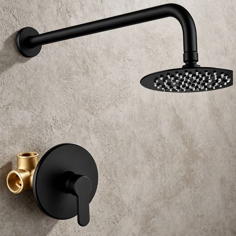 Ensemble de douche encastré mural mono-fonction - tube rond et pommeau haut rond noir mat 45 × 18 × 13 cm 500 g – Livraison gratuite