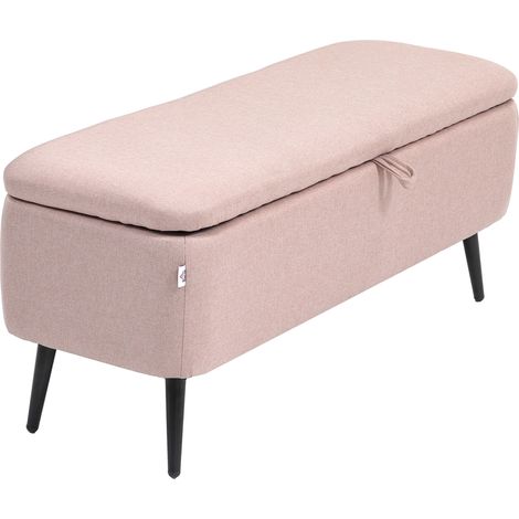 Banc de rangement avec couvercle rabattable et pieds en acier pour chambre, salon, entrée, 101 x 38,5 x 44,5 cm, rose (1/5)