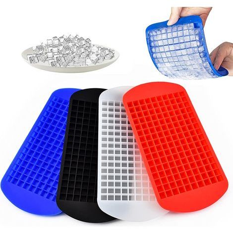 Mini-Eiswürfelformen, 4 Stück, Crushed-Ice-Form, Eiswürfelform, stapelbare Eiswürfelformen, Silikon-Eiswürfelform, 160 Fächer für Zuhause, Küche, Bar, Partygetränke, Rot, Blau, Schwarz, Weiß, Öl-F (1/5)