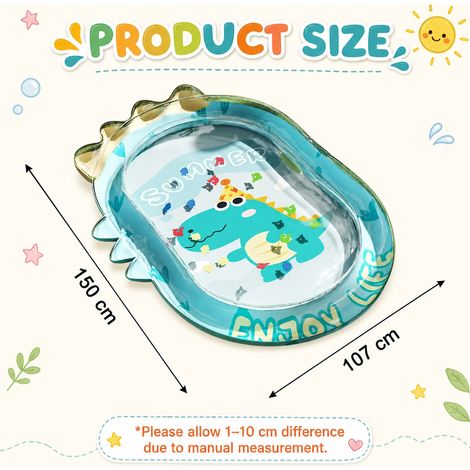 Tapis d'eau gonflable dinosaure (150 x 107 cm), tapis sensoriel à remplir d'eau, jouet d'éveil pour bébés et jeunes enfants (1/5)