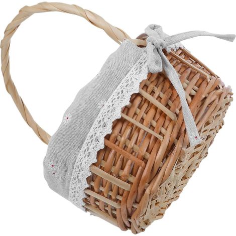Panier en Osier Rond Fait Main avec Anse, Doublure, Khaki (1/5)