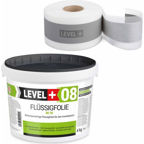 LEVEL+ Dichtset für Duschabdichtung Bad Dichtband Flüssigfolie 4kg SET43 (1/4)