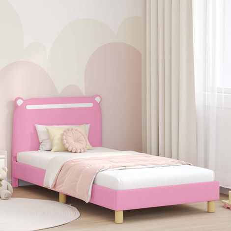 Kinderbettgestell mit Kopfteil Rosa 90 x 190 cm Stoff