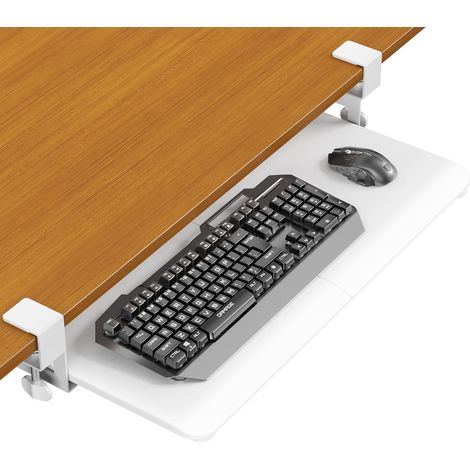 Support Clavier Ordinateur, Plateau pour Clavier et Souris Coulissant sous Le Bureau, Avec Fixation Par Pince en C, 65 (y Compris La Pince 76) x 30cm, Blanc (1/5)